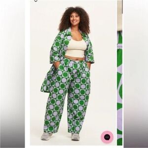 Stylish Green and Purple Patterned Women's Pants